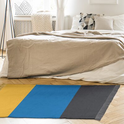 Striped 4.6' x 5.5' Yellow/Royal Blue/Slate Area Rug -  East Urban Home, 1B7B0CB64347452ABC995965570A9E6D