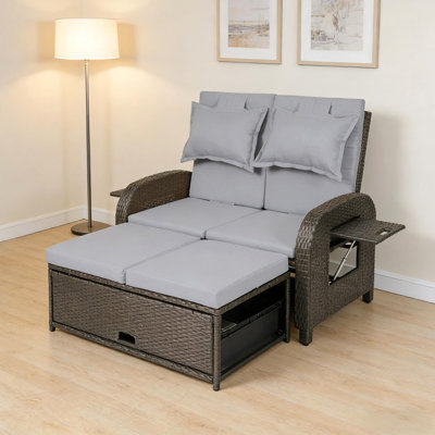 3-In-1 Convertible Design Reclining Sofa,Wicker Outdoor Daybed,Rattan Daybed