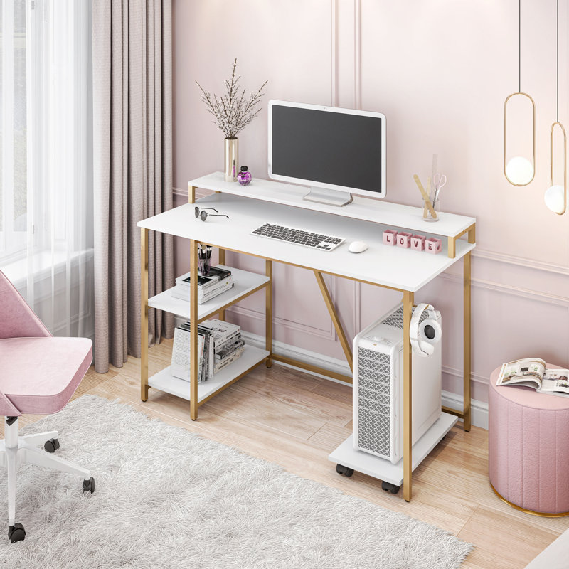 Bureau d'écriture Techni Mobile, Blanc / Doré