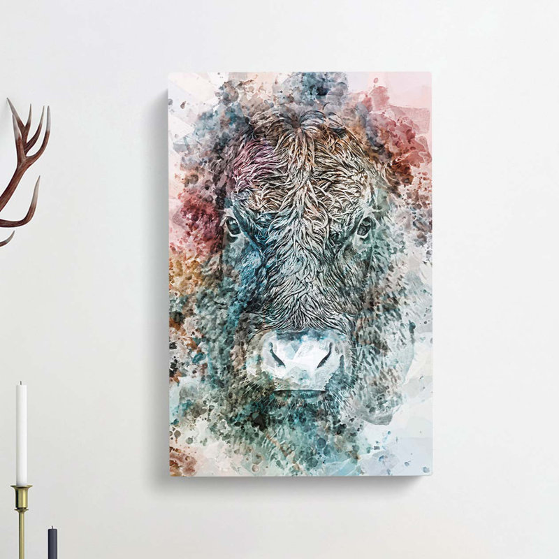 Colourful Bull Cow in Abstract - Wrapped Canvas, 91cm H x 60cm W x 3cm D
