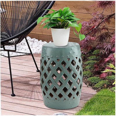 Tabouret de jardin en céramique 13 po x 18 po Outsunny