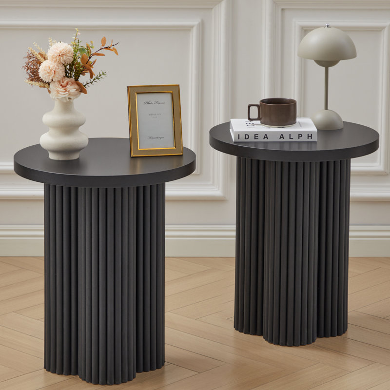 Round Blossom Pedestal Base End&Sidea Table, Black