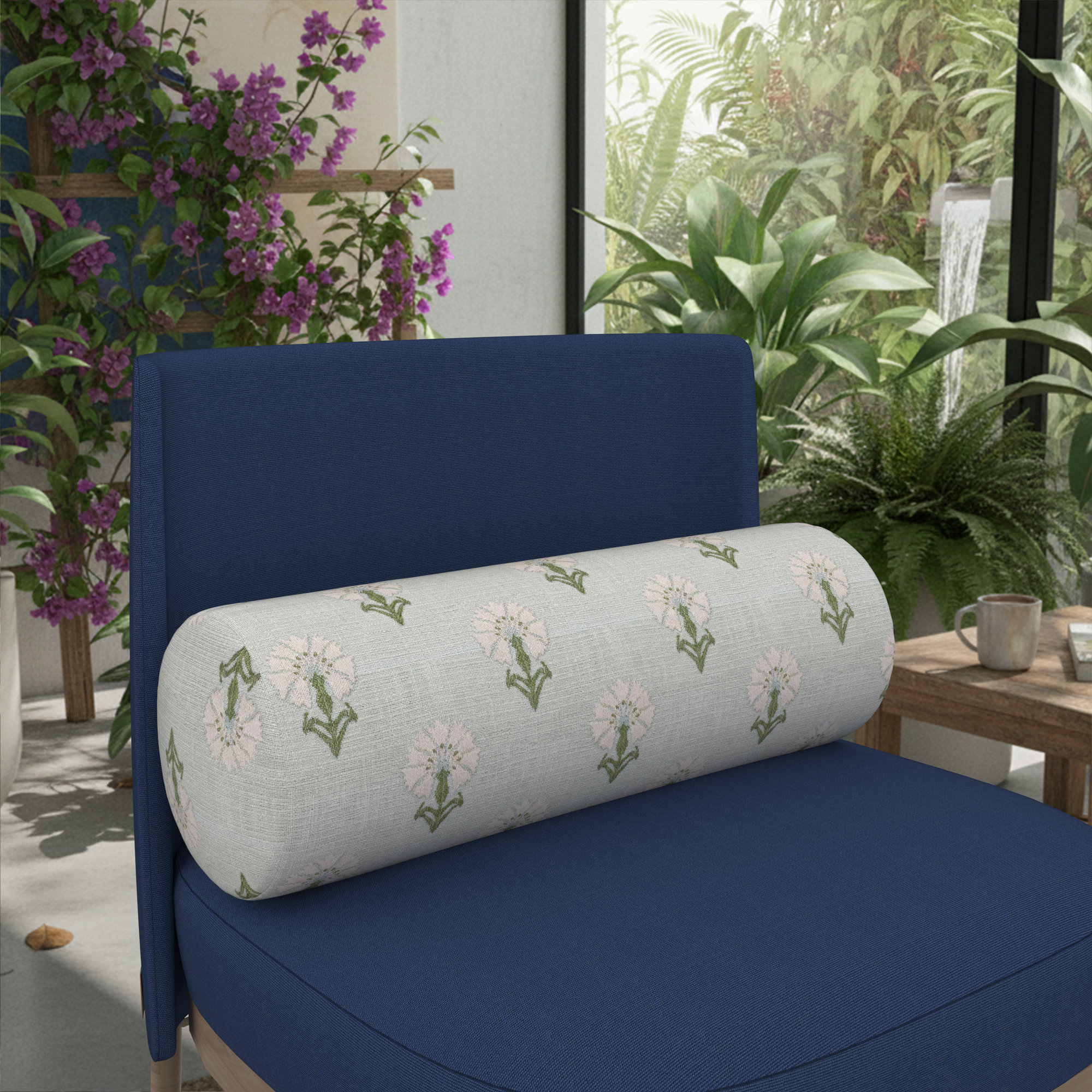 Amala Outdoor/Indoor Bolster Pillow, Mira Celeste