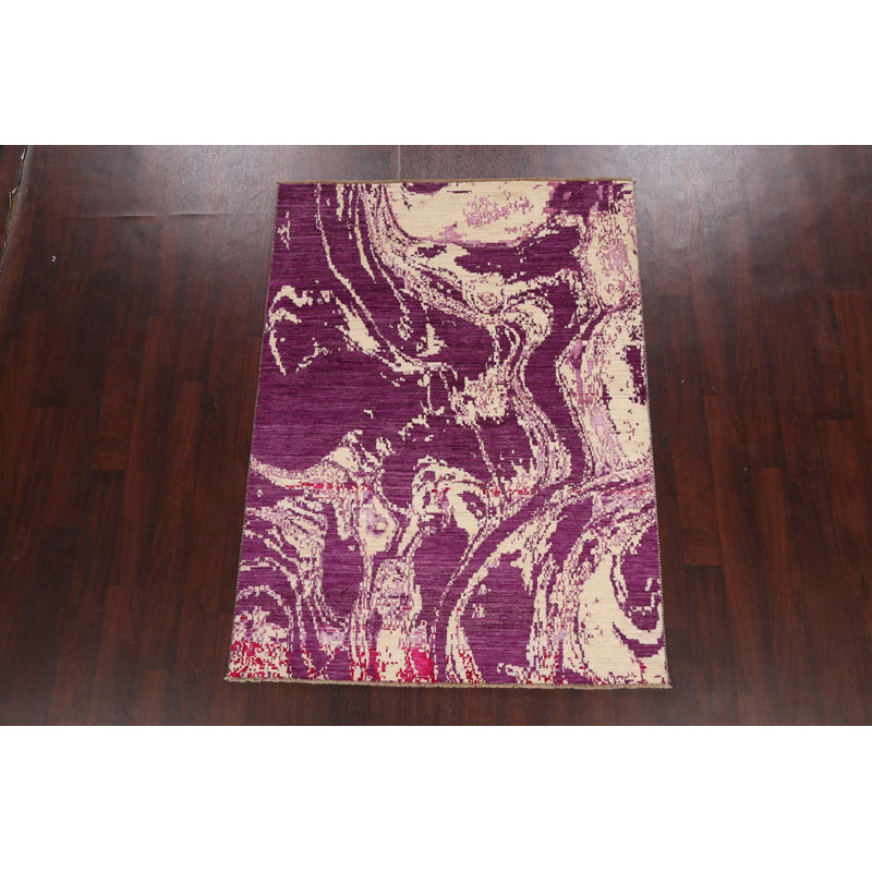 Tapis unique mauve / blanc noué à la main nouvel âge 4 pi 6 po x 6 pi 1 po