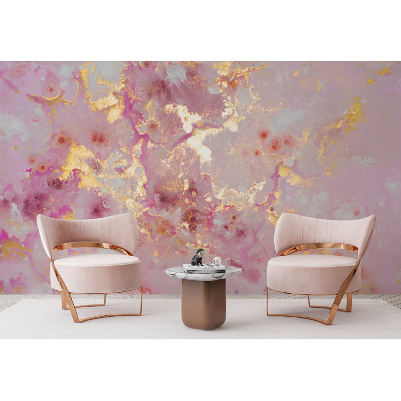 Pink Gold Marble Abstract Wallpaper, 106"L x 187"W
