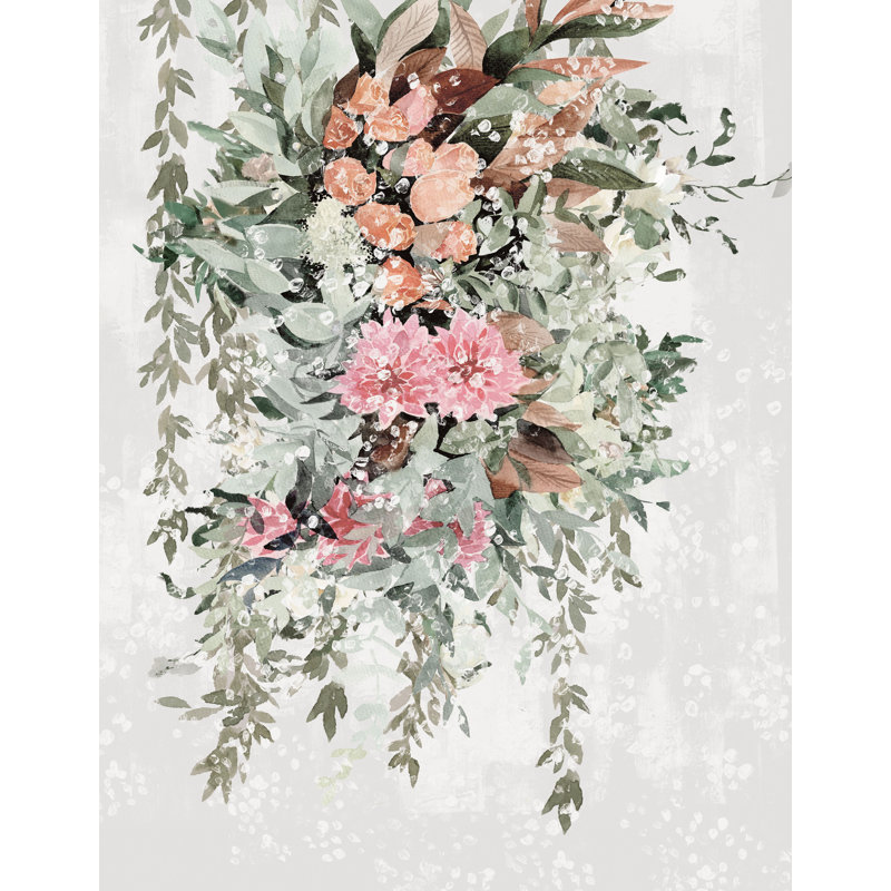 Hanging Florals on Grey - Painting Print, 91cm H x 61cm W, Wrapped Canvas
