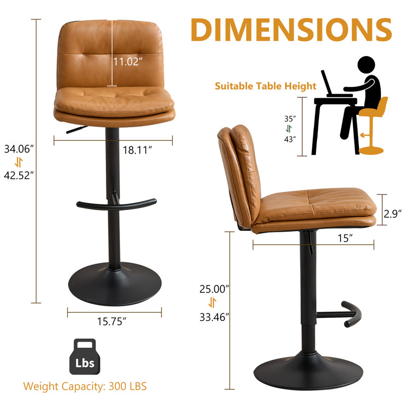 Tabourets de bar pivotants de style moderne, Brun, 2