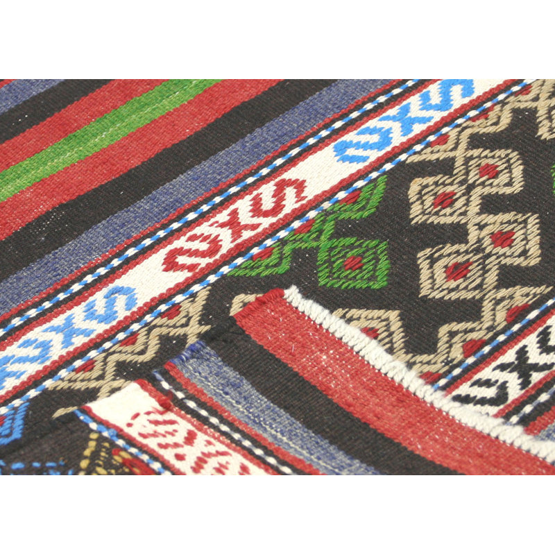 One-of-a-Kind Hand-Knotted 1960s 3'11" x 4'9" Wool Area Rug in Red/Gray/Green