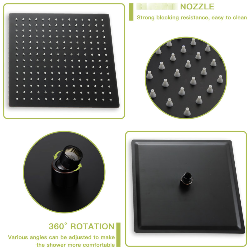 12" Ceiling Mounted Shower - Oil Rubber Bronze Waterfall Tub Spout 3 Function System Rainfall & Handheld Balanced Valve Effortless Install Sanitary Guarantee Configuration Mount Showers -Balanced