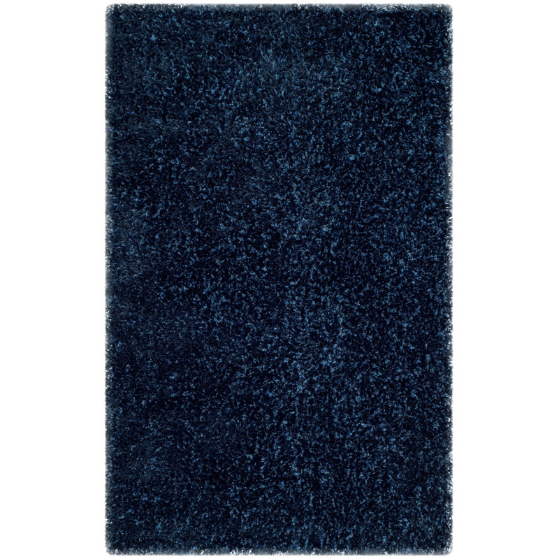 Tapis bleu marine à poils longs Chamiyah , Rectangle 3 pi x 5 pi