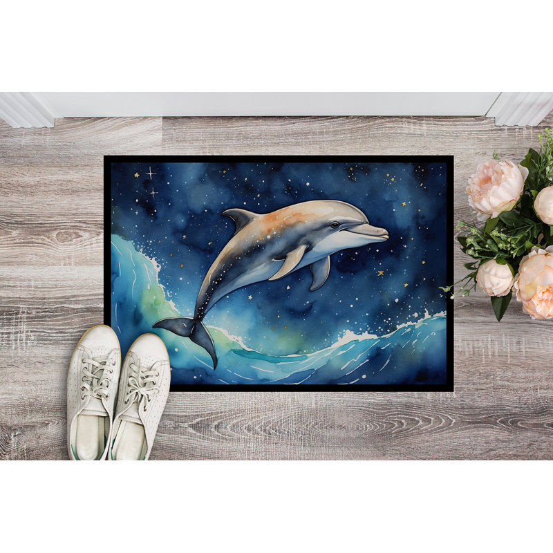 Dolphin in a Starry Sea Doormat, 18" W x 27" L