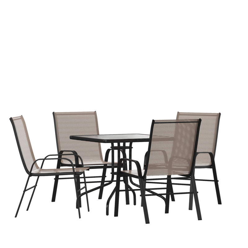 Elgin 5-Piece Rippled Glass Outdoor Patio Table Set with 4 Chairs by Flash Furniture, Brown