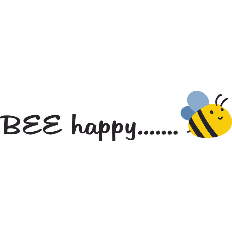 Adhésif mural caricature d’abeilles « Bee Happy quote », H 20 po x l 40 po
