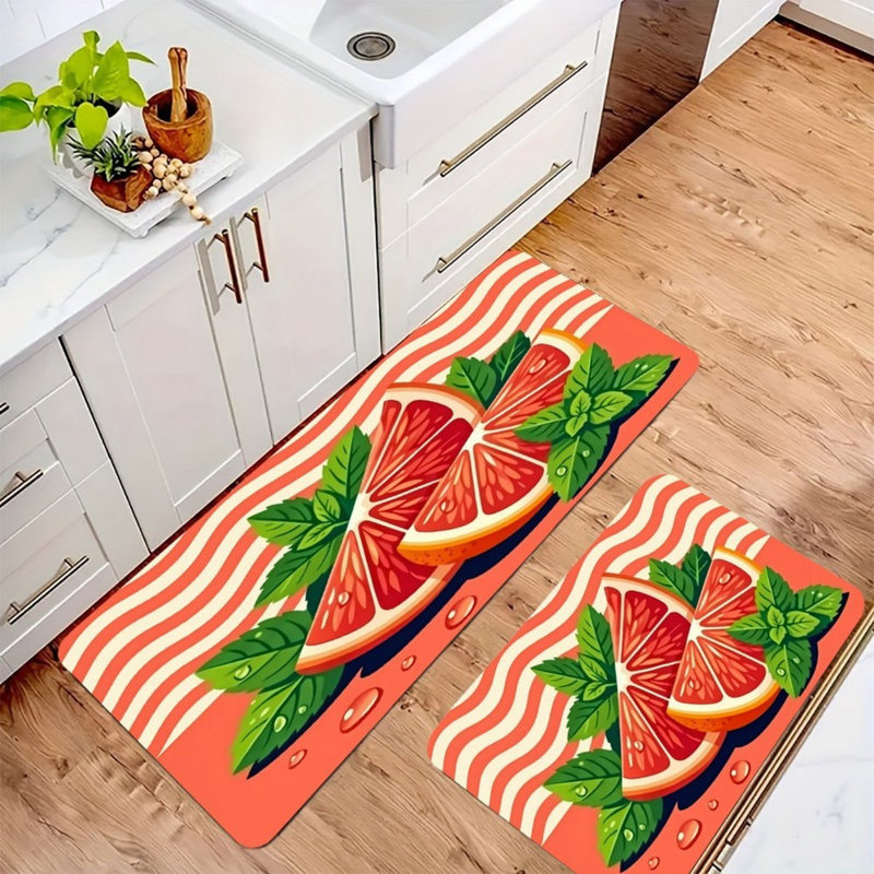 Ensemble de 2 tapis de cuisine rouge à pamplemousse rouge