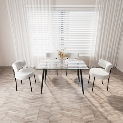 Table de salle à manger de 51 po en verre rectangulaire minimaliste moderne pour 4 à 6 personnes avec plateau en verre trempé de 0,31 po et pieds en métal noir, bureau de table d'écriture, pour la cuisine, le salon et la salle à manger (0 dégât)