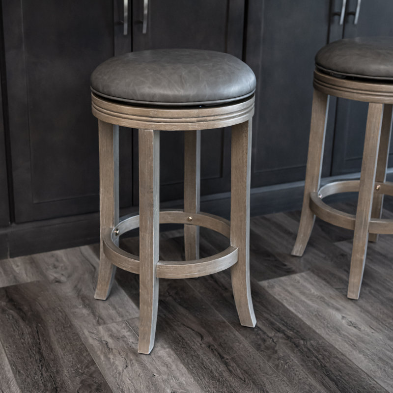 Maven Lane Eva Stool with Faux Leather Upholstery, Counter Stool (26” Seat Height), Reclaimed Oak