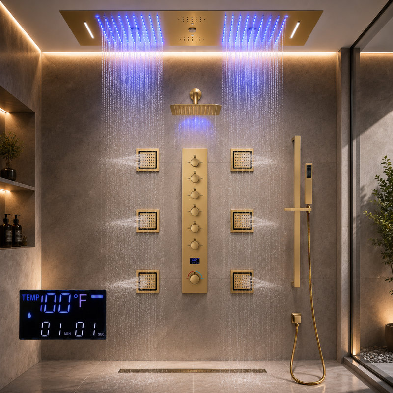 Système de douche complet avec valve brute, Noir