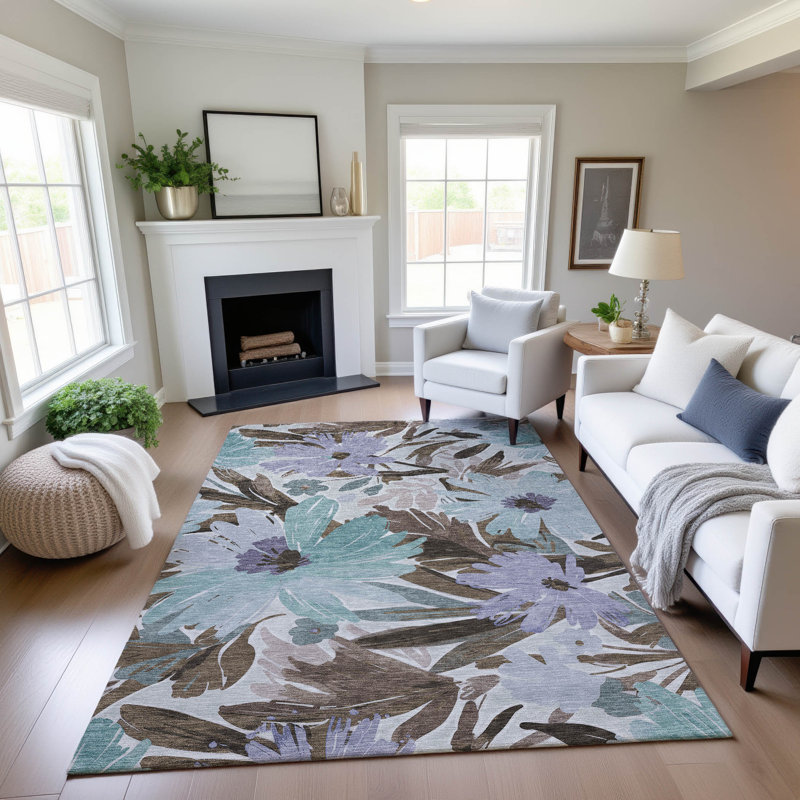 Tapis floral de qualité supérieure lavable à la machine Elize AMF1481, Rectangle 9 pi x 12 pi