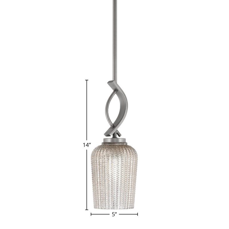 Unia Stem Hung Mini Pendant Shown In Graphite Finish With 5" Silver Textured Glass