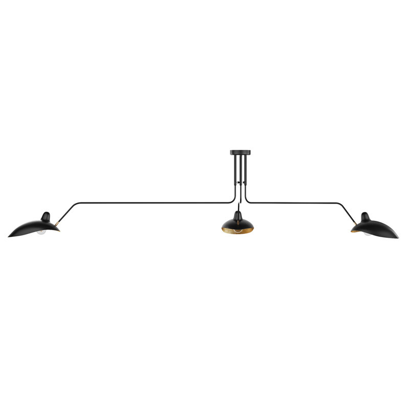 Rancourt 3-LIght Black Finished Long Arms  Dimmable Classic  Semi-Flush Mount Light Fixture