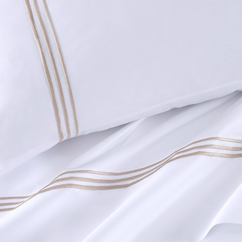 Triple Luxe Sateen Sheet Set , White/Gold, California King Sheet Set