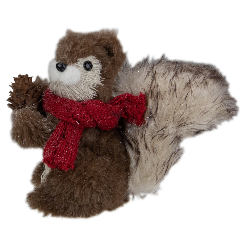 Figurine de Noël écureuil debout 6 "avec pomme de pin et écharpe rouge