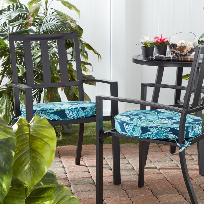 Outdoor Round Dining Chair Seat Pad, Botanical Crestwood