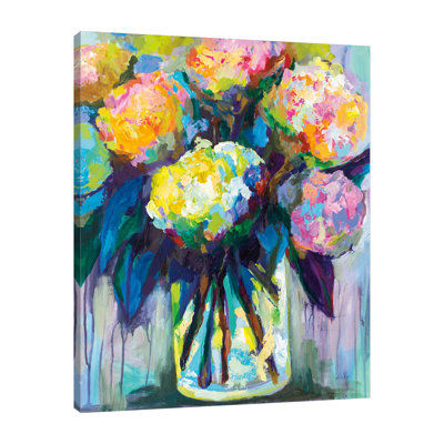 «Full of Hydrangeas» par Jeanette Vertentes - peinture sur toile tendue