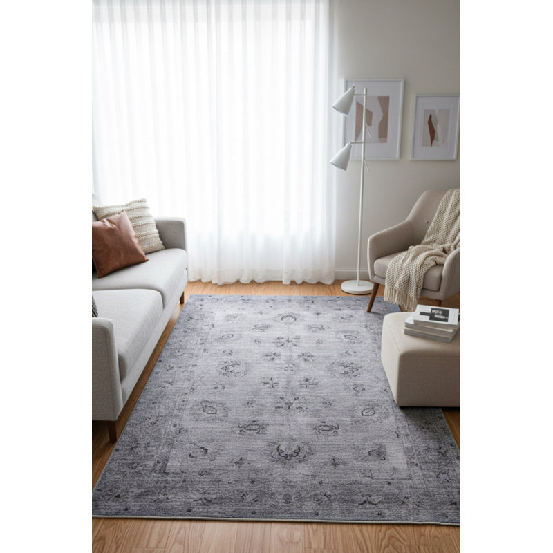 Tapis décoratif décoratif gris rétro, Carré 5 pi
