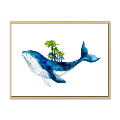 Baleine bleue sur fond blanc III - Peinture sur toile
