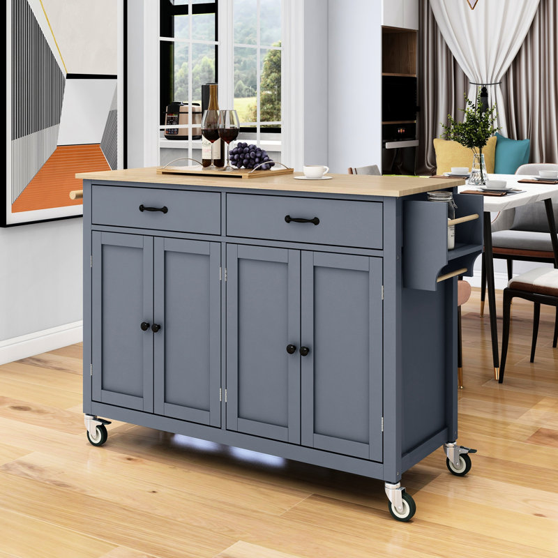 Durable Kitchen Island Cart with Solid Wood Top, Locking Wheels, and Ample Storage for Modern Kitchens