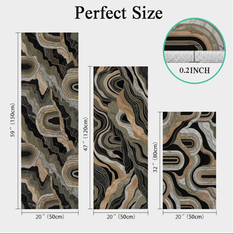 Abstract Swirls Non-Slip Washable Kitchen Mats