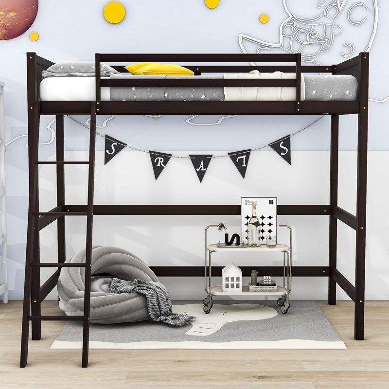 Lit mezzanine simple en bois avec échelle Gionny, Espresso