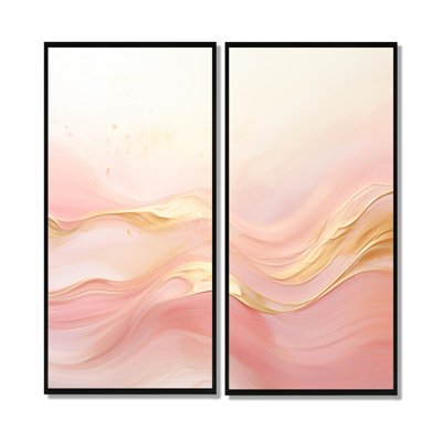 Décoration murale or et rose Soft Wave Fusion II - grandes formes abstraites
