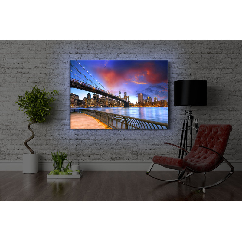 Brooklyn Bridge Park New York by No - Wrapped Canvas Print, 60cm H x 80cm W x 4.5cm D, With lighting