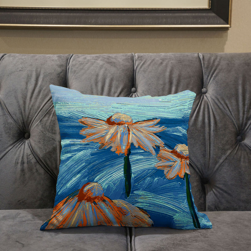  Housse et insert de coussin carré en polyester intérieur / extérieur, Bleu/orange, 16 po x 16 po
