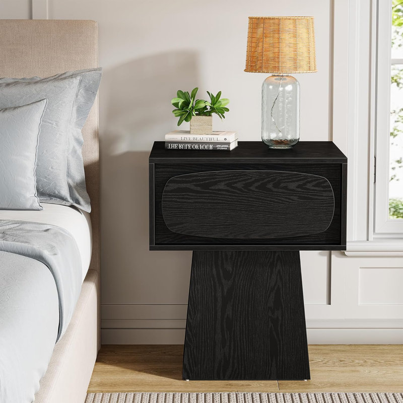 Table de chevet de chevet avec tiroir, Individuel, Noir