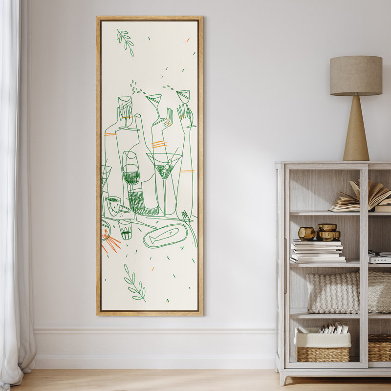 Minimal Line Art Cocktail Party Glasses Modern Wall Decor - Large encadrée sur toile, chambre à coucher principale, reproduction d'art