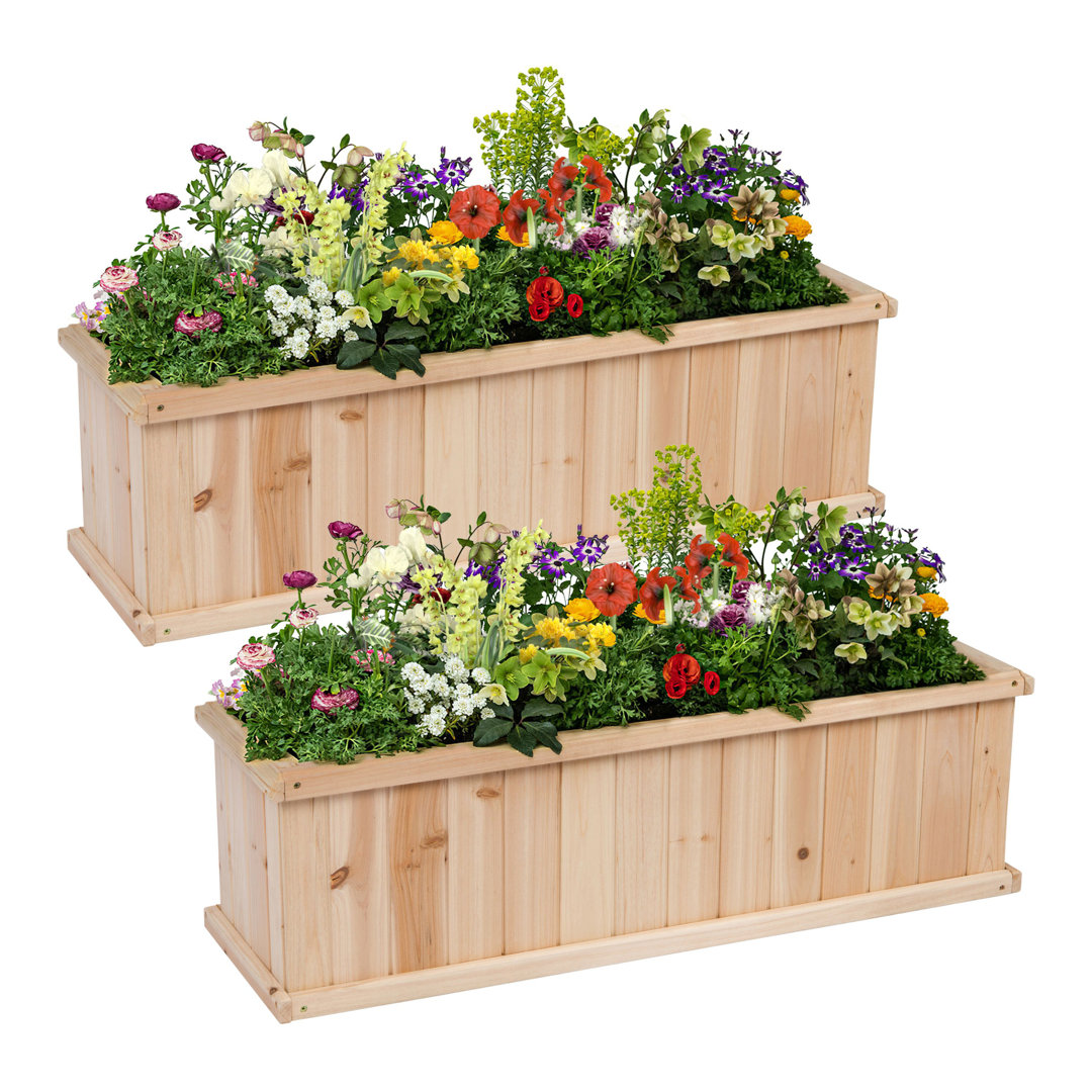 Oracio Wood Outdoor Raised Planter Box With Liner & Drainage Holes (Set of 2) Arlmont & Co.