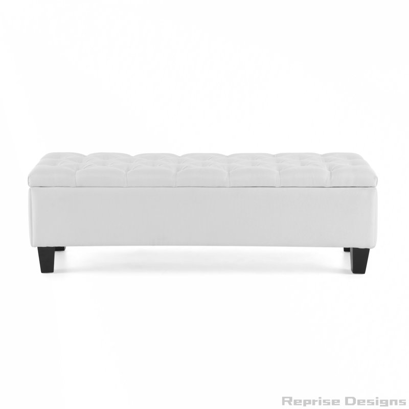 Bouton - Repose-pieds capitonné avec rangement, Blanc