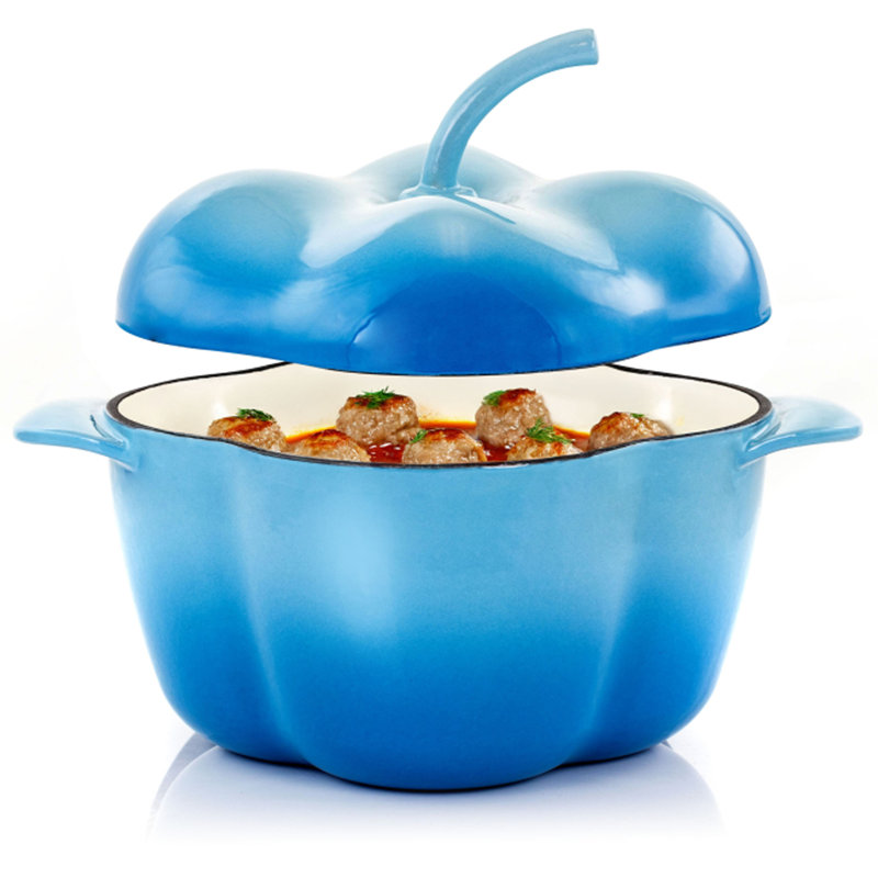 Cocotte de poivron fantaisie en fonte avec couvercle méga chef 3 qt, Bleu