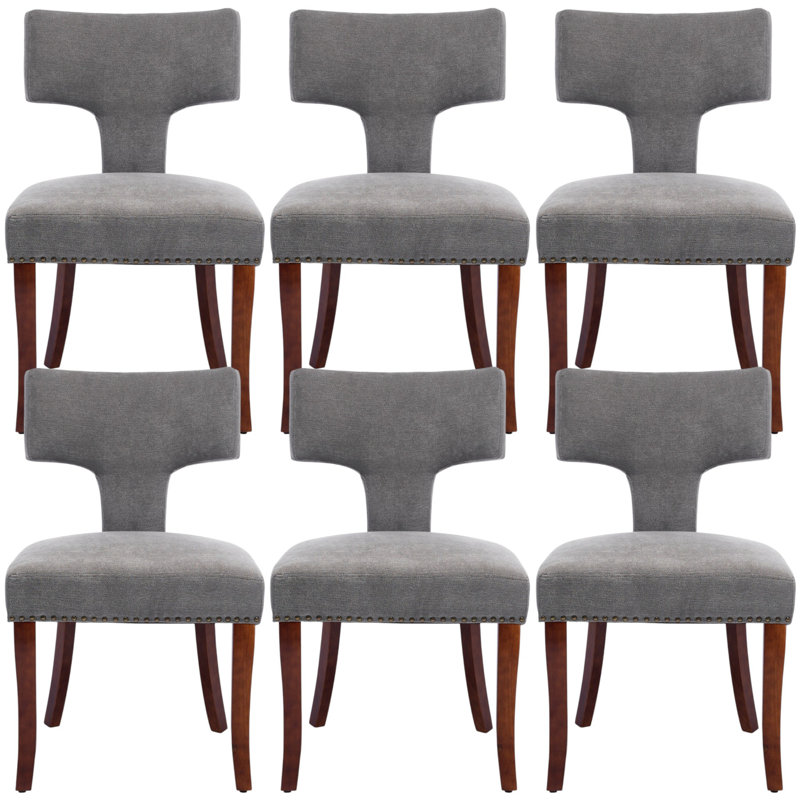 Chaise de salle à manger rembourrée style Mid-Century avec pieds en bois massif, Gris