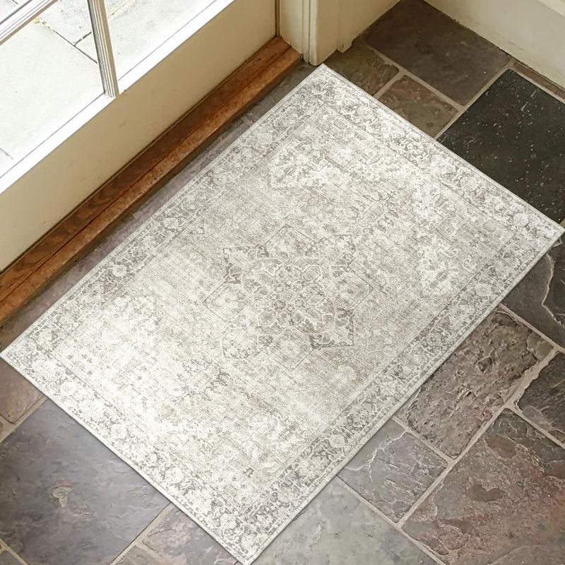 Tapis bleu Samiur Lyle, Beige Ivory, Rectangle 2' x 3'