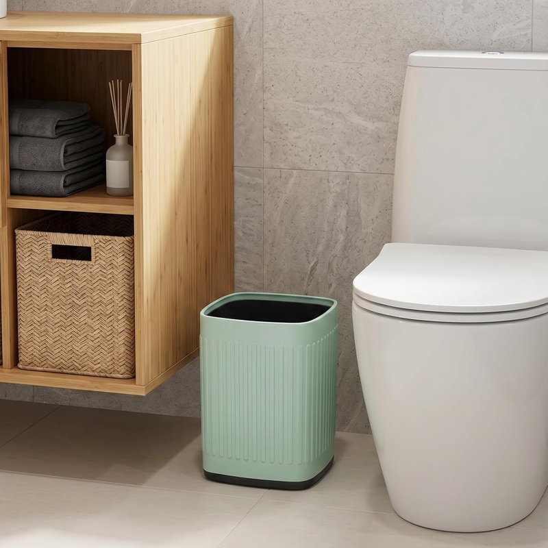 Poubelle de salle de bain en métal Smal, 1,8 G / 7 L, corbeille, vert | Fabrication en métal, base antidérapante, imperméable, robuste et résistante aux chutes, toit ouvert, pour chambre à coucher, salon, bureau, salle de bain
