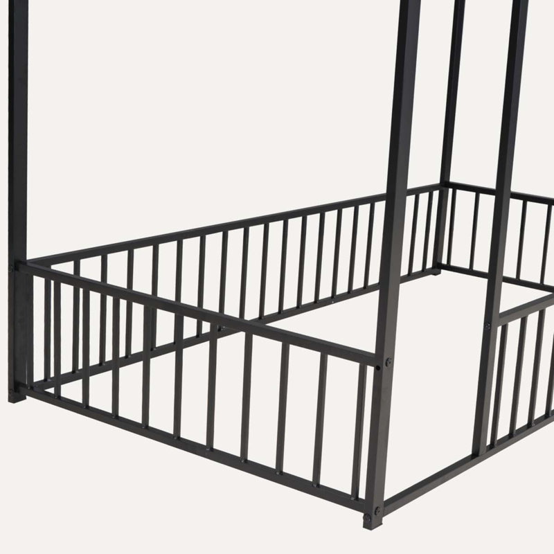 Structure de lit simple en métal avec clôture de sécurité | Lit pour enfant | pour enfants, adolescents, filles, garçons | Noir