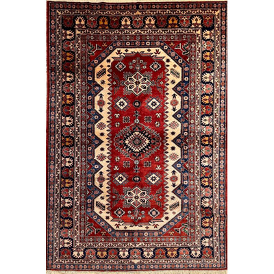 One-of-a-Kind Aliodija Hand-Knotted New Age Wool Area Rug in Red/Orange/White