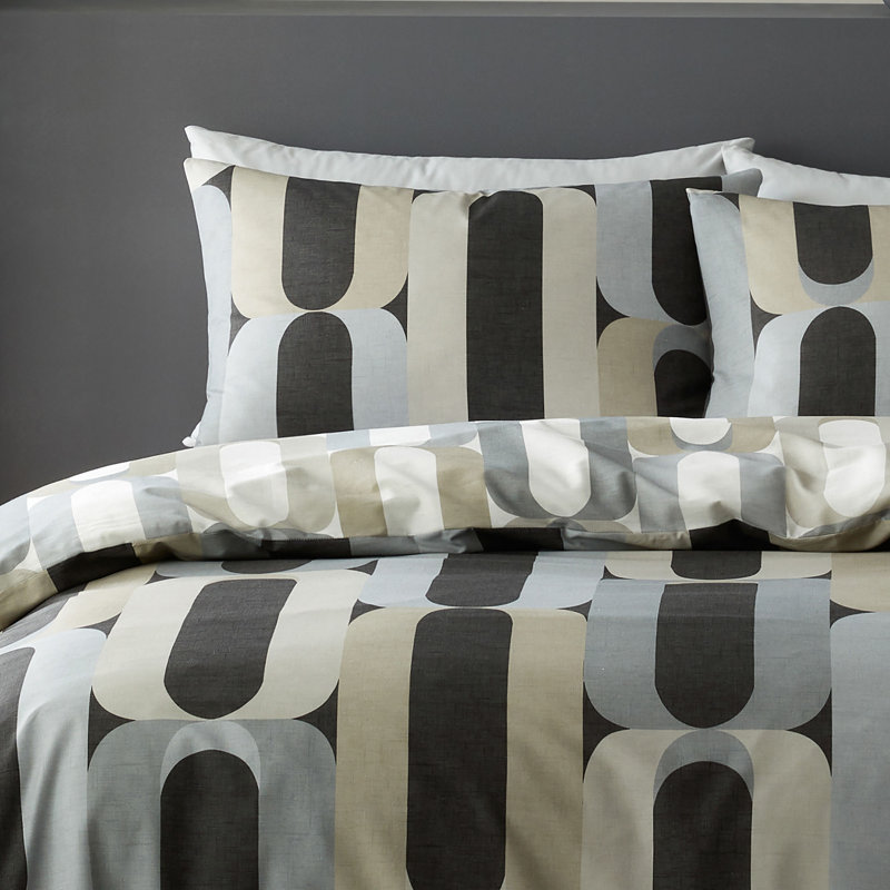 Orea 52% Polyester (Recycled) 48% Cotton Geometric Duvet Cover Set with Pillowcases, Charcoal