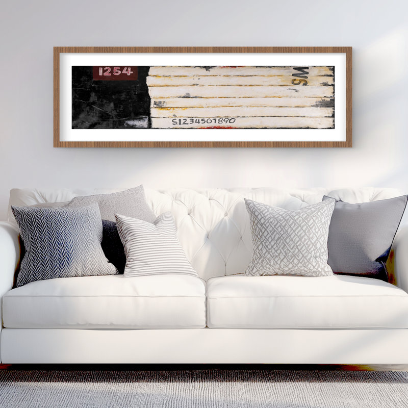 «Wooden Pallets Art with Numéros - Beige», reproduction encadrée, H 16 po x l 48 po, Brun