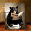 90*60 Black Bear On Toilet Reading Newspaper Wall Art - 12X18" Canvas With Wooden Frame, For Living Room, Bathroom, Bedroom, Or Kitchen Decor, For Room Decor-Wrapped Canvas