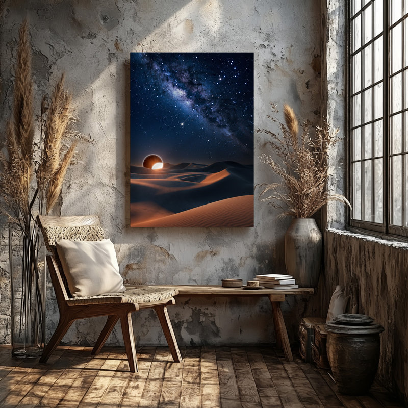Reproduction d'art sur toile, "Une scène céleste à couper le souffle" représentant une éclipse solaire contre un art mural